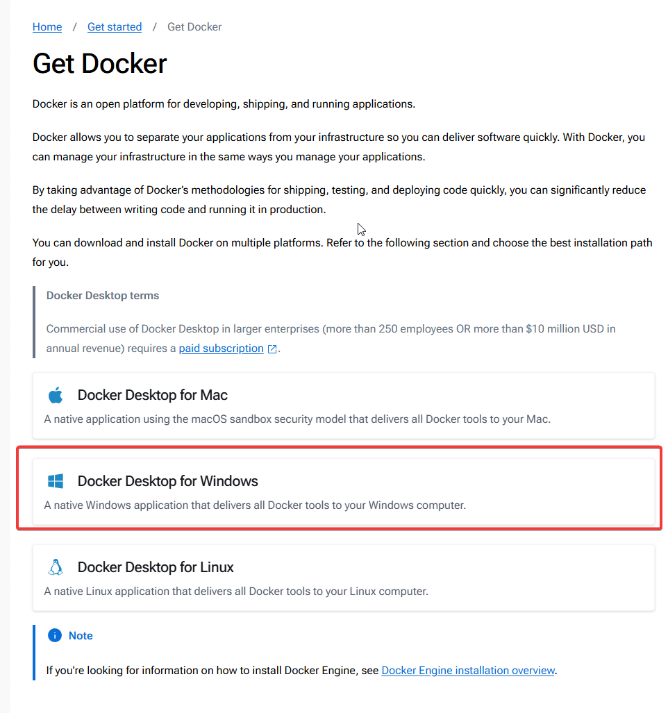 Docker 공식 사이트 다운로드 위치