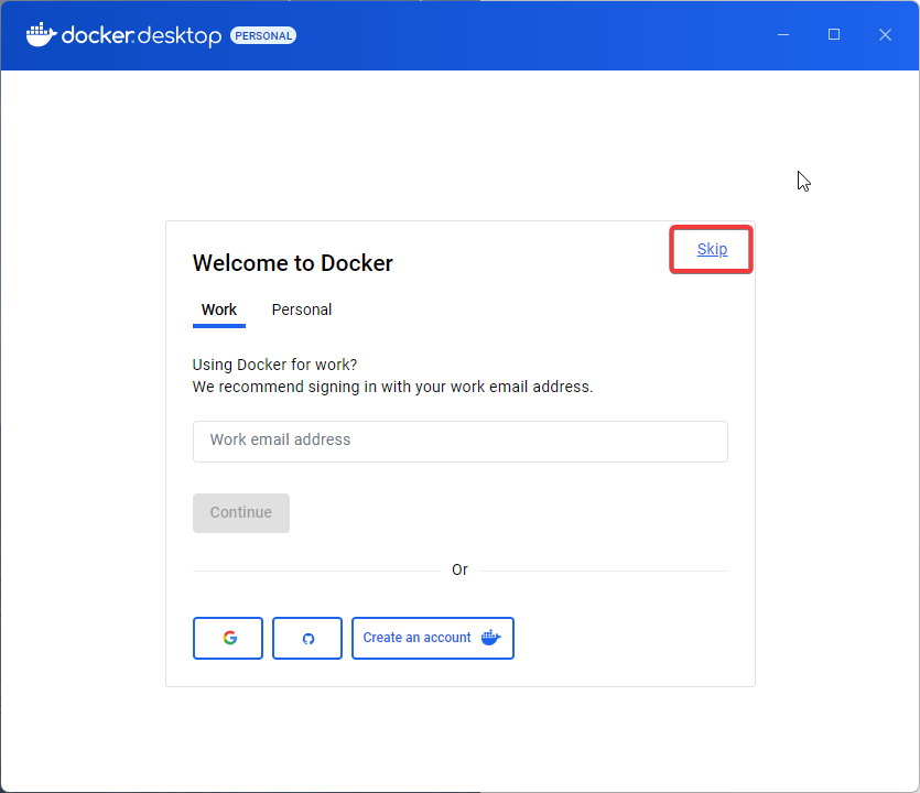 Docker 로그인 생략 화면