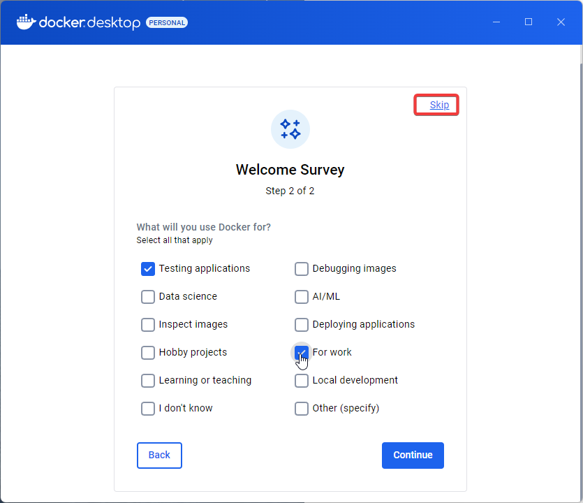 Docker 설문조사 두 번째 화면