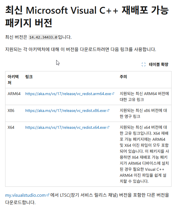 Visual C++ 다운로드 링크